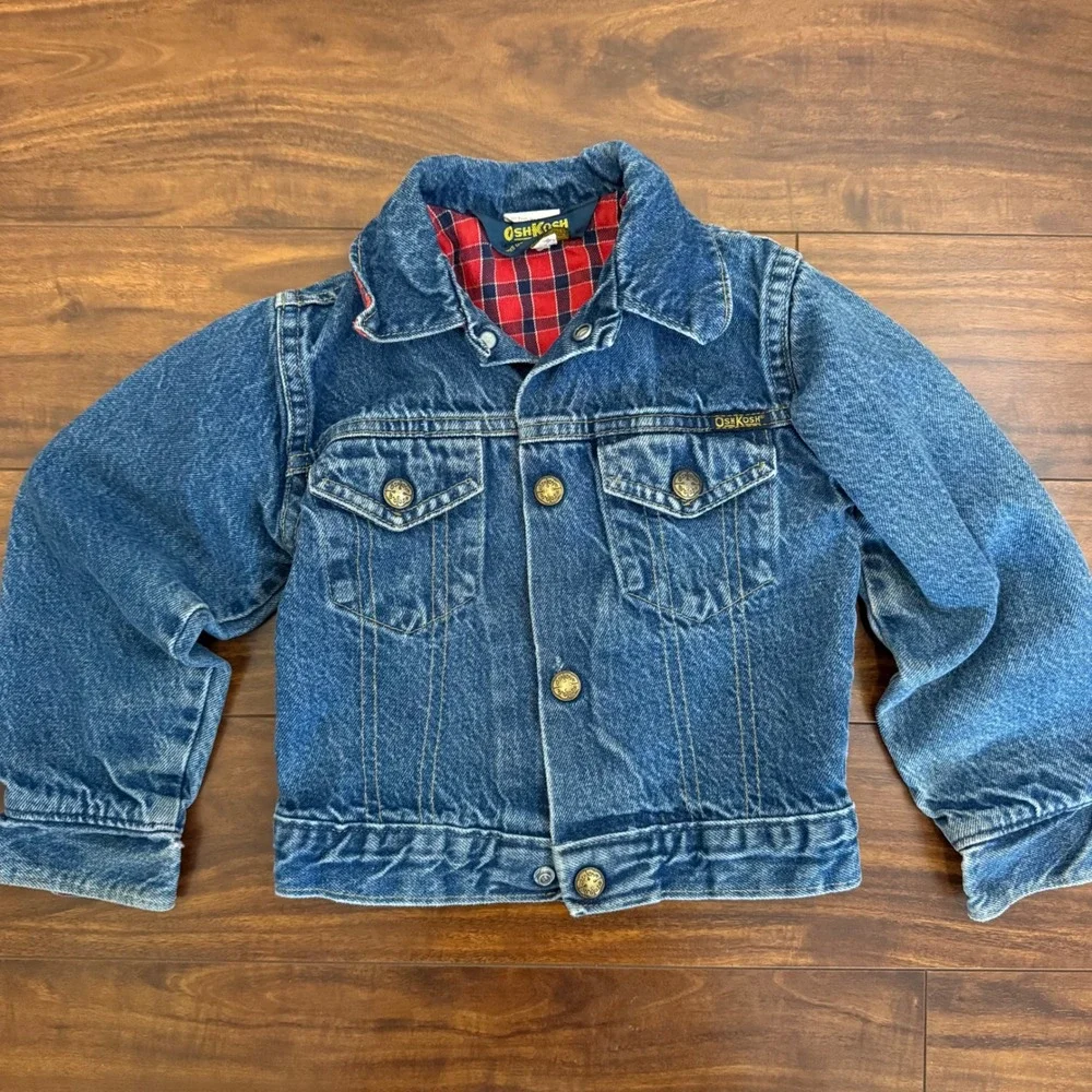 Vintage OshKosh B'Gosh Denim Jacket Flannel Lined‎ Kids Size 5 Retro Made In USA